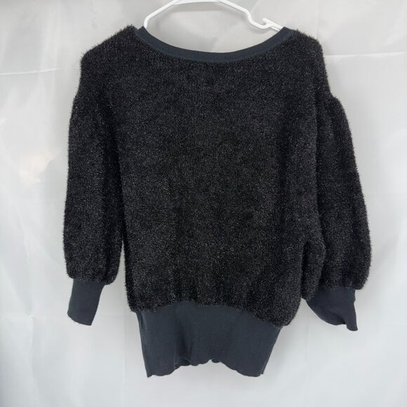 Maeve Anthropologie Women M Pamela Tinsel Sweater Black Shiny Holiday Festive - Picture 3 of 9